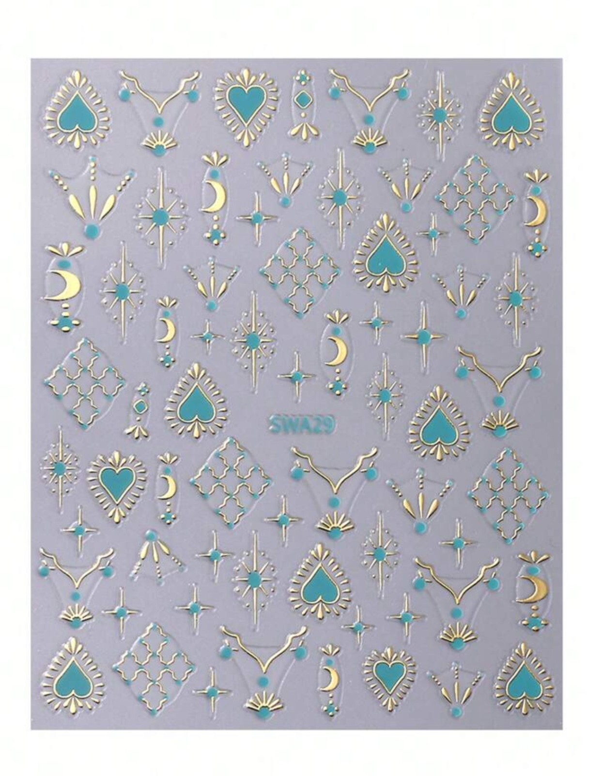 Nail Art Stickers Metallic Gold Silver Turquoise Heart Star Moon SWA29