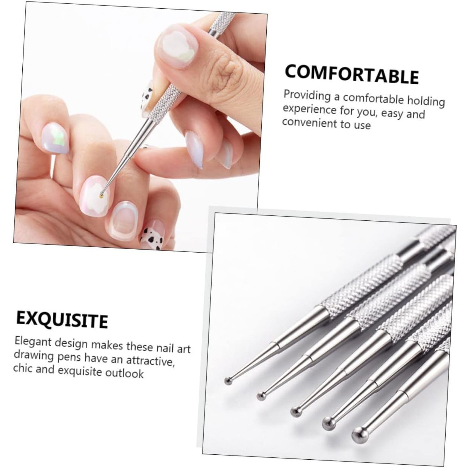 5pcs Stainless steel nail art pen double head type manicure drawing tools diy