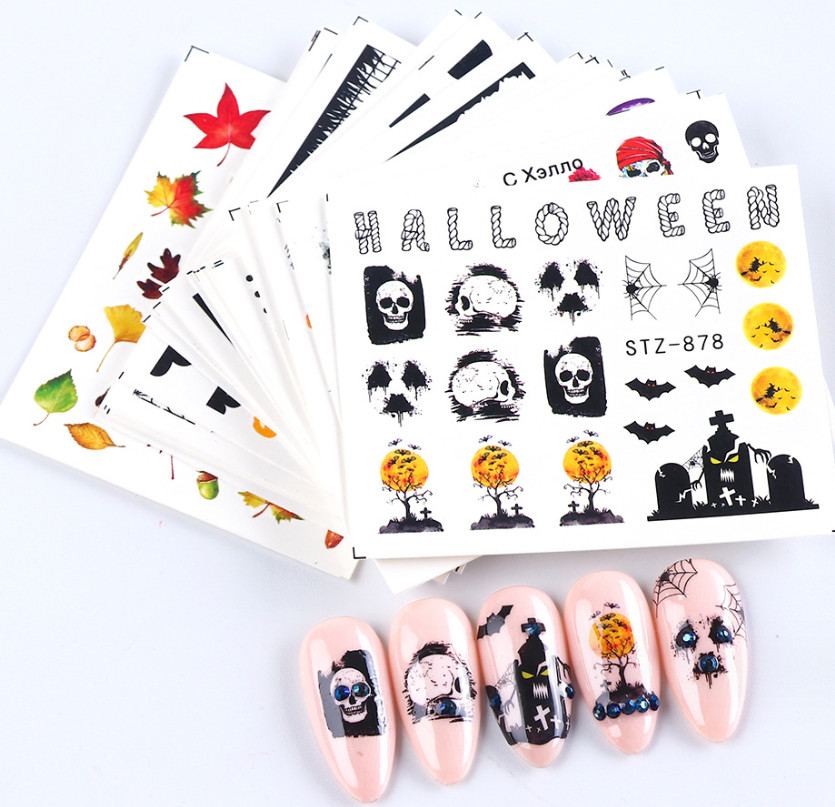24 Sheets Nail Art Stickers Water Decals Transfers Halloween Graveyard Star NH15