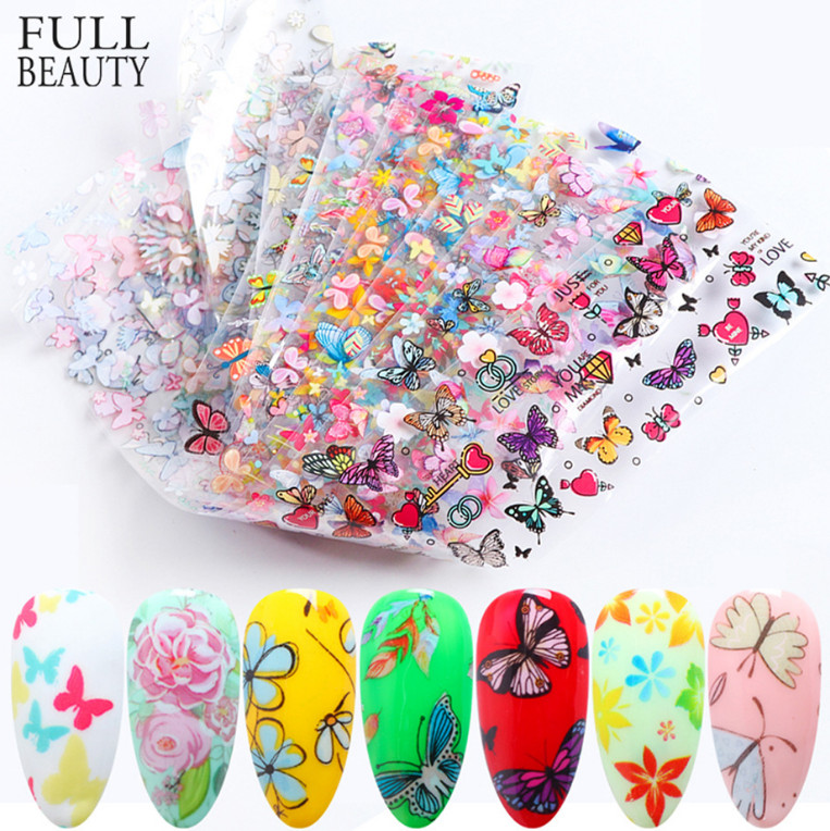10Pcs Colorful Beautiful Butterfly Nail Art Transfer Foil Sticker Manicure XF102