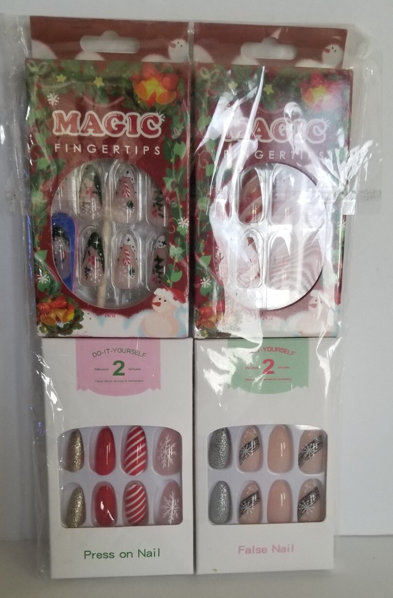Lot Of 4 Press On Nails. Do it yourself Easy to Apply 24 Pieces Each Fun Colors