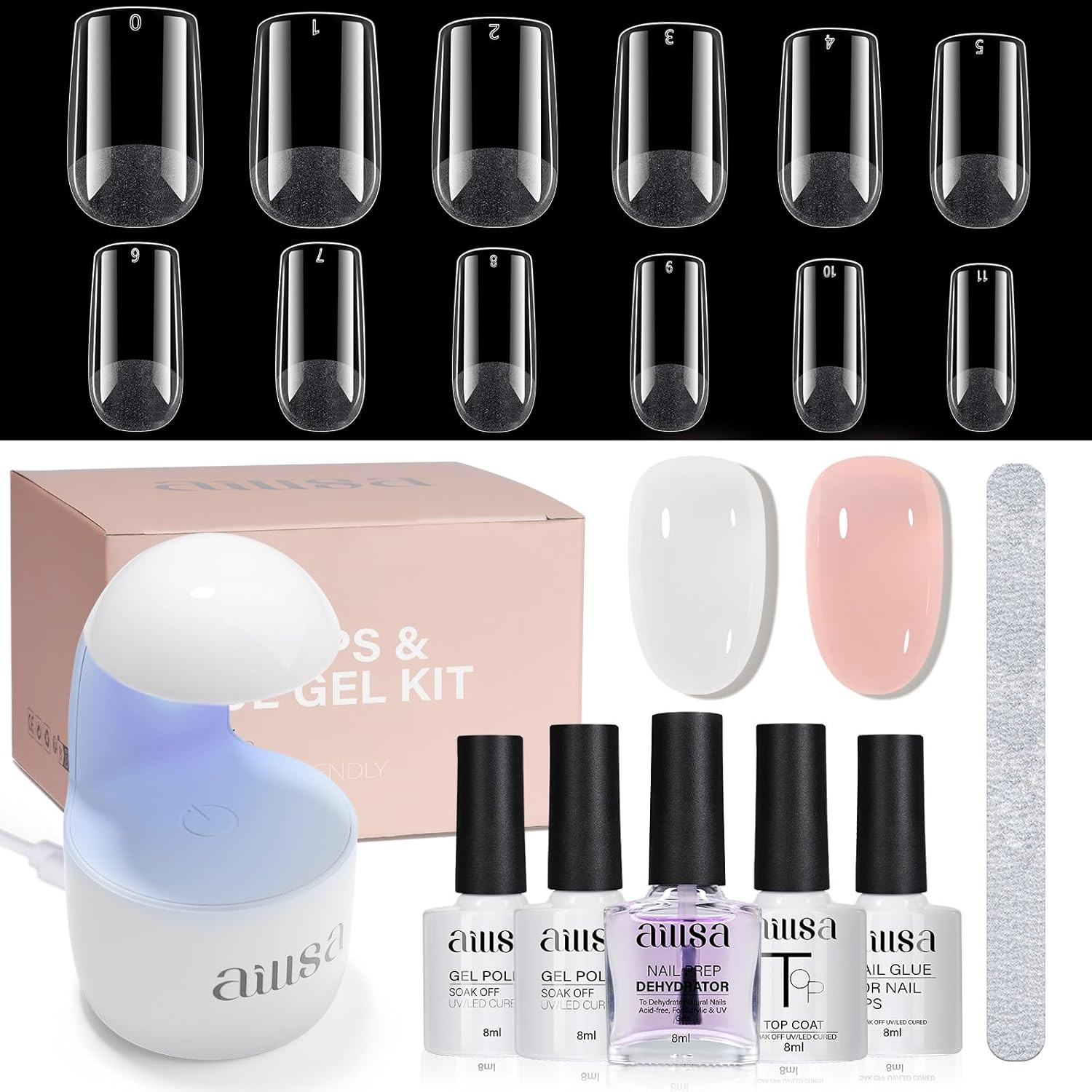 Gel Nail Tips Kit Short Square Nail Tips 240Pcs for Salon | 2 in 1 Nail Glue Bas