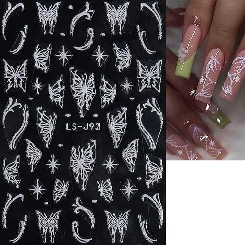 6 Sheet Butterfly Flower Nail Art Sticker Decals 3D Self-Adhesive Glitter Pink