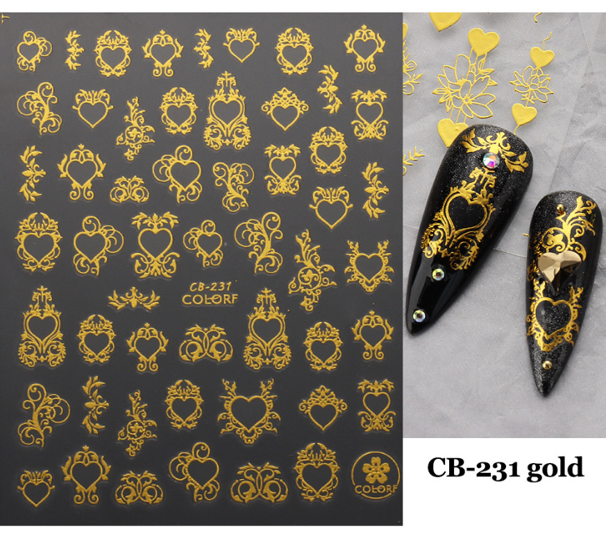 3D Nail Art Sticker Gold Heart Rose Flower Kiss Valentine’s Day Series NH11