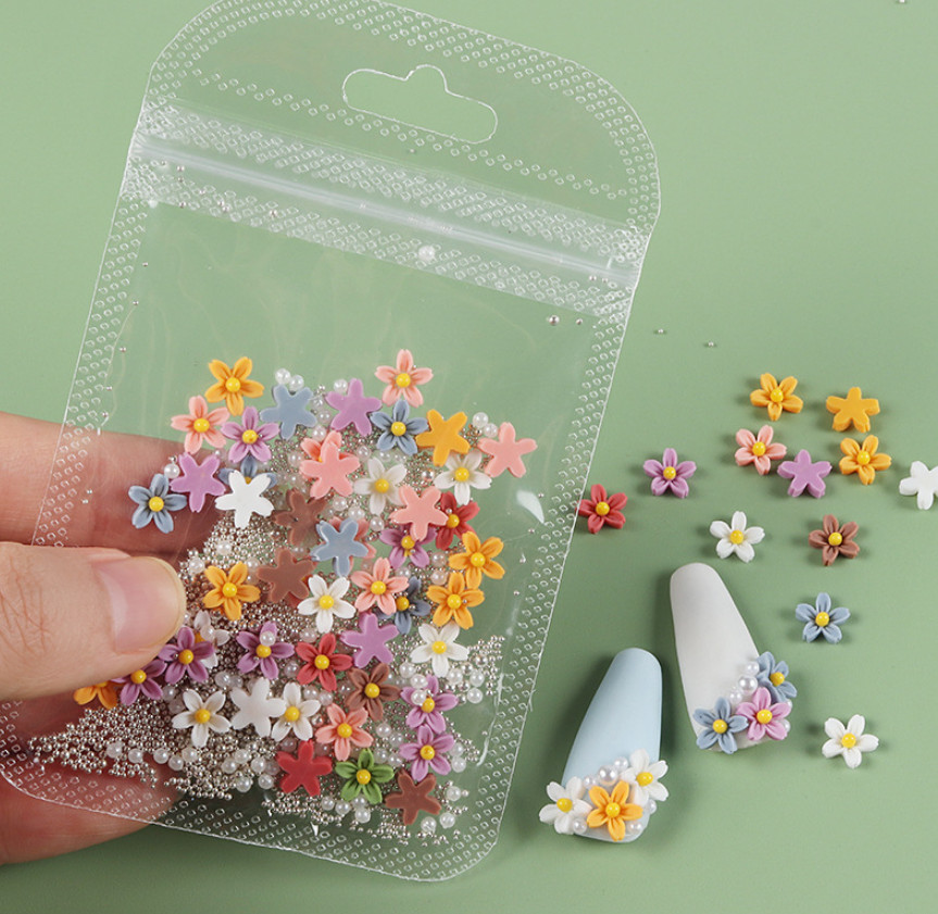 3D Acrylic Flower Peal Ball Nail Art Charms Rhinestones Sticker Decoration 4g