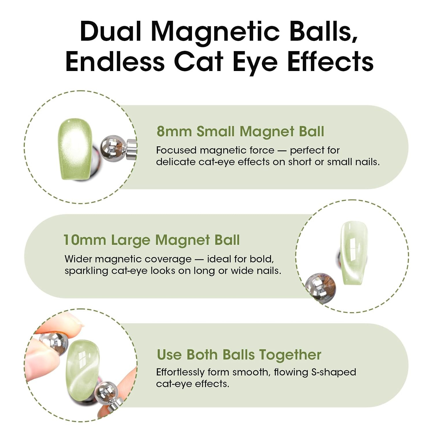 Green Double-Ended Cateye Magnet for Nails – Dual Cat Eye Nail Magnet Tool with