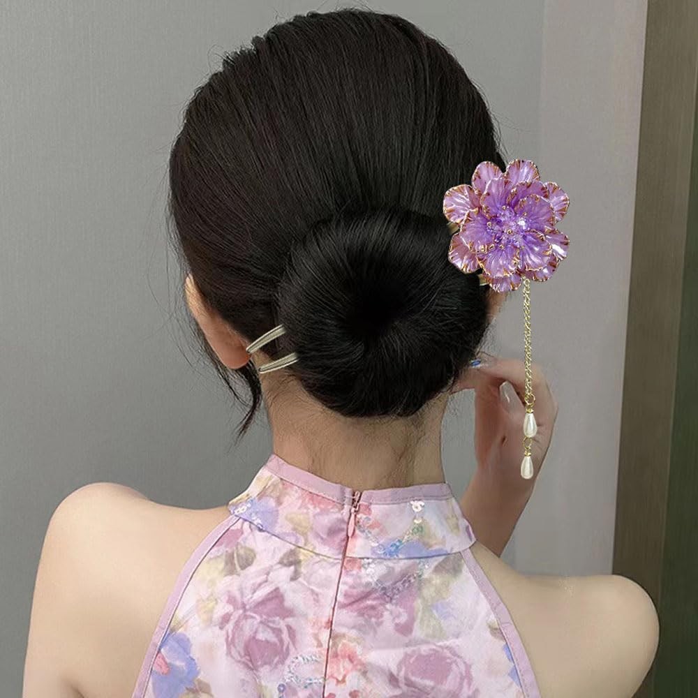 Vintage Pearl Chinese Hair Sticks, Pink 1 Count (Pack of 2), And Gold