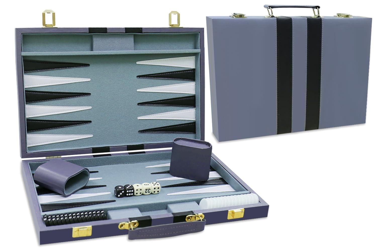 Backgammon Set – Classic Board Game with Premium Leather Case 15 inches, Gray