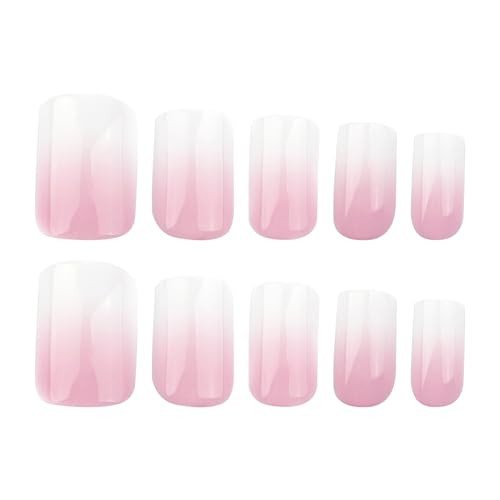 24Pcs Ombre Press on Nails Medium Square Acrylic Fake Nails Pink White Style34