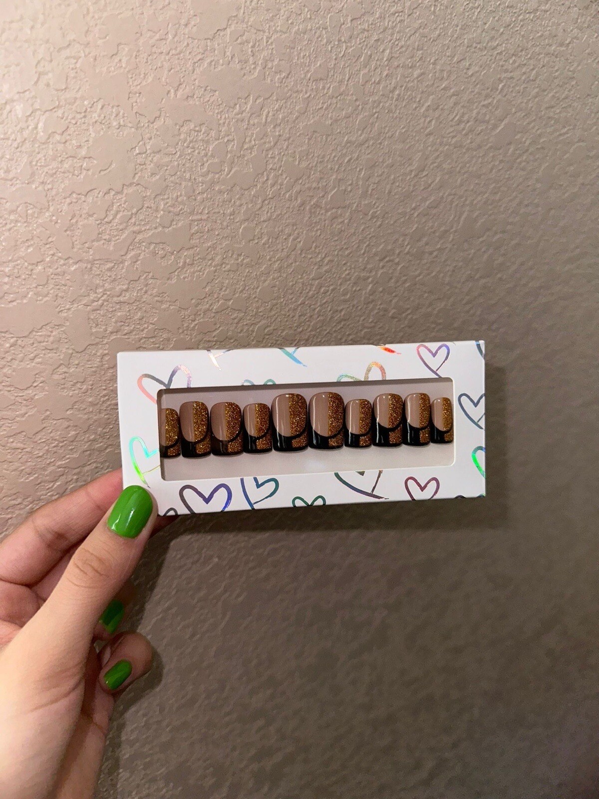 Custom Design – Square Gel Press On Nails, 10 Piece Full Set W/ Installation Kit