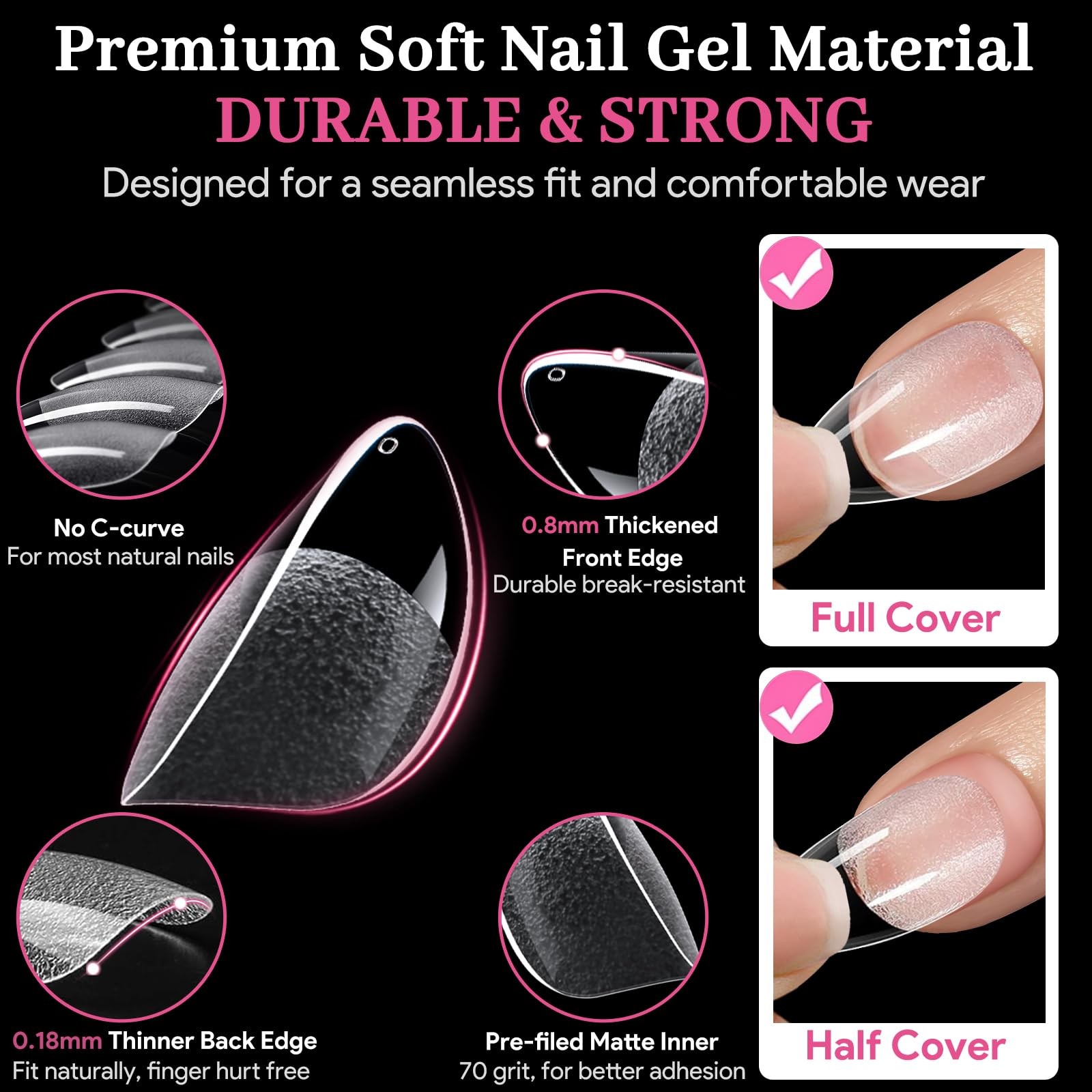 Qiek Short Almond Nail Tips – 15 Sizes 240 PCS Half Various, A-Short