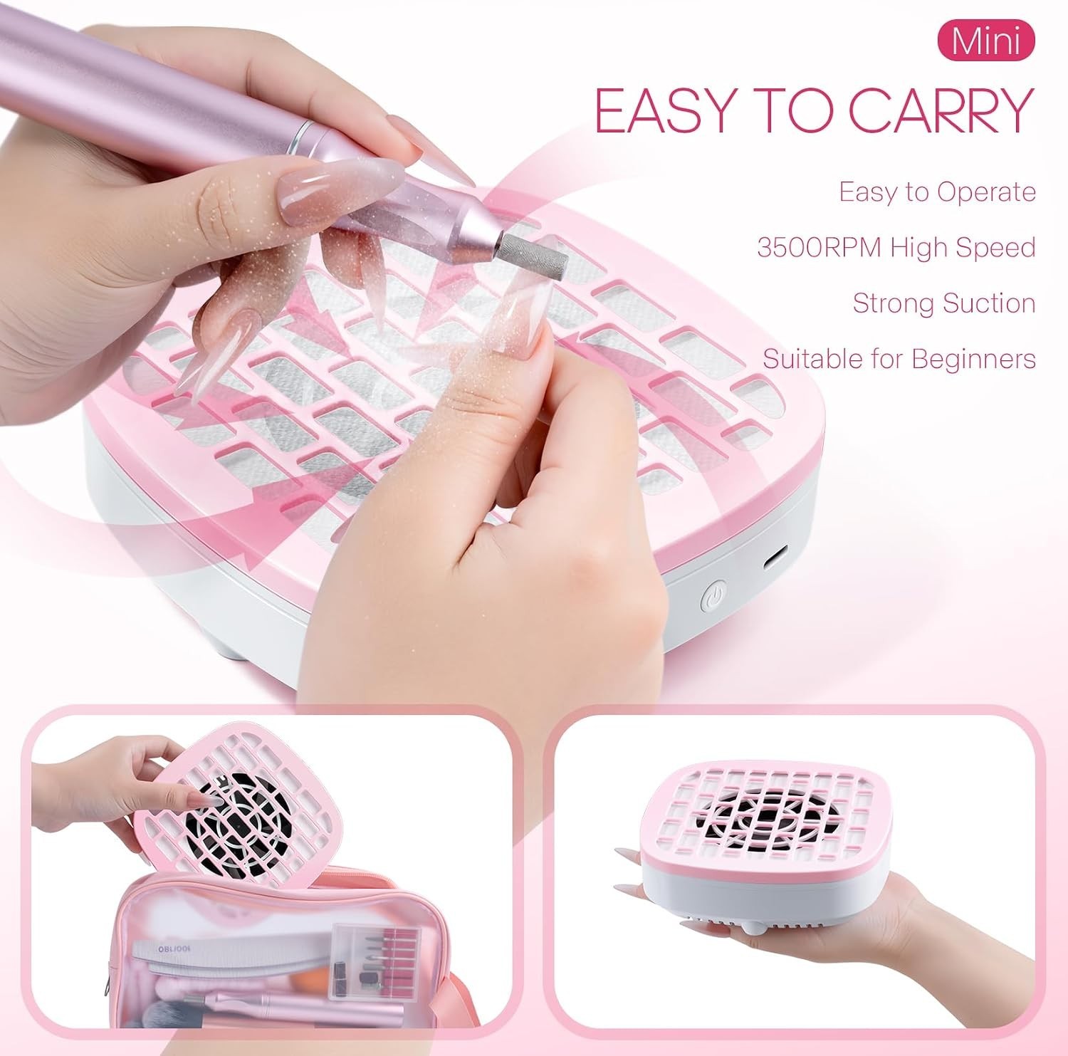 Professional Nail Dust Collector – Powerful 6000RPM Suction with 10 Filter Pads