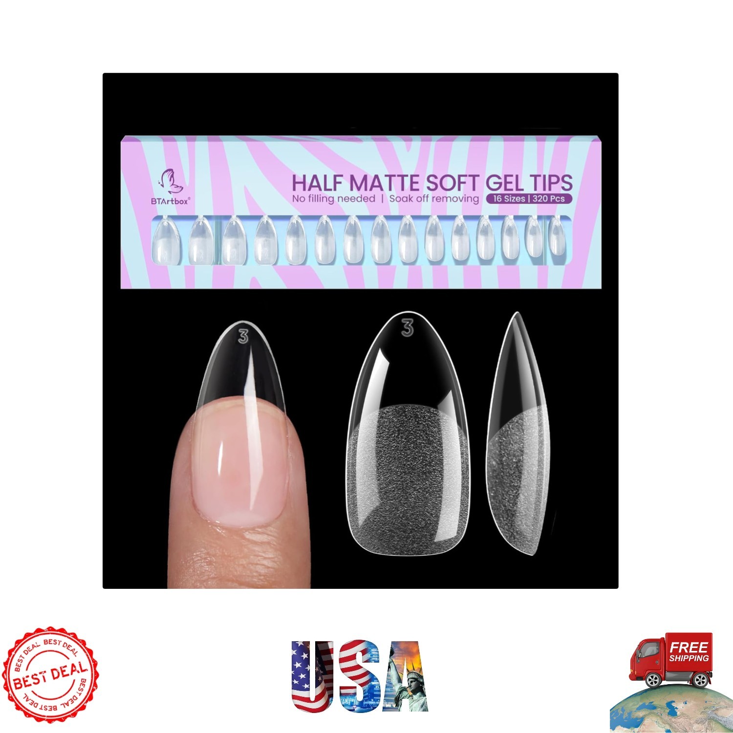 Medium Almond Nail Tips – 320pcs Clear Soft Gel Nails for Easy Application