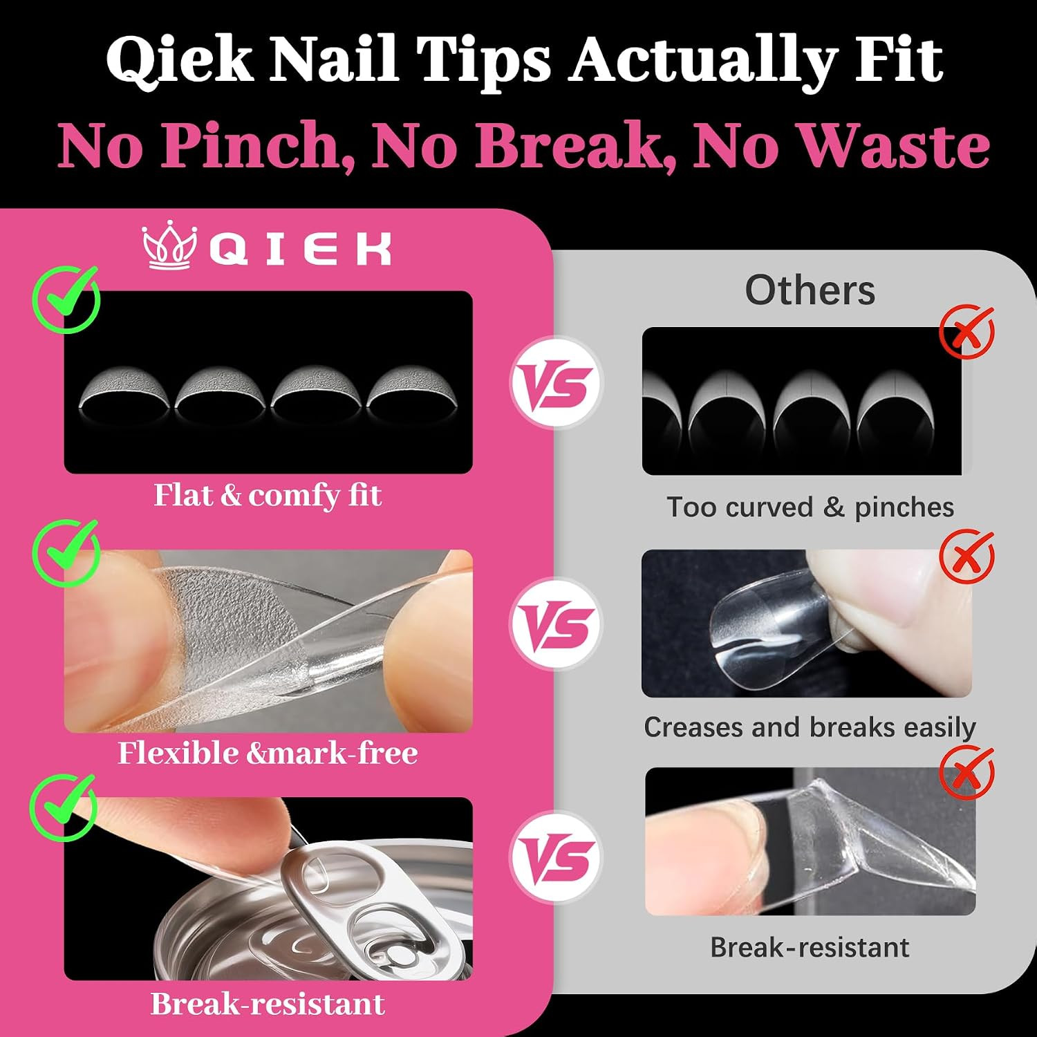 450PCS Short Almond & round & Square – 3 Styles Nail Tips, 70-Grit Pre-Etched Pr