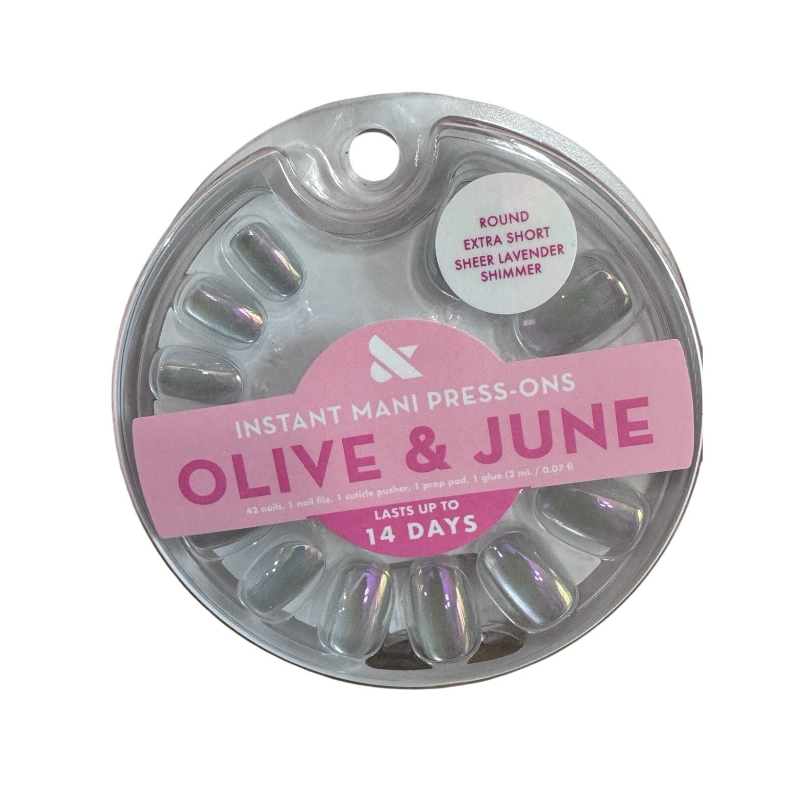 5 PACK Olive & June Press-On Fake Nails, XS Round, Sheer Lavender Shimmer, 42ct