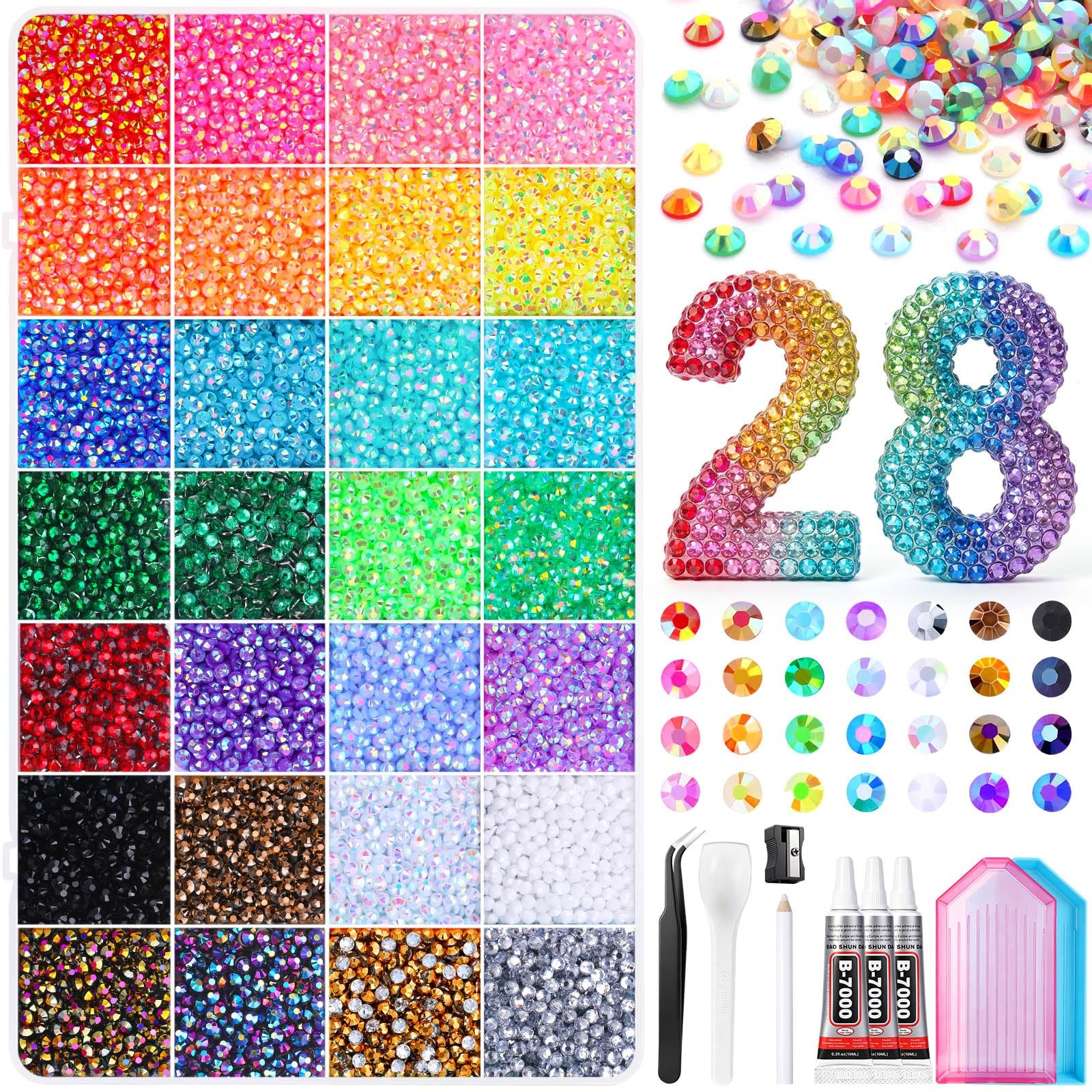 JOICEE 34000 Pcs Resin Jelly Rhinestones Kit, 28 Colors 3mm Flatback Rhinesto…