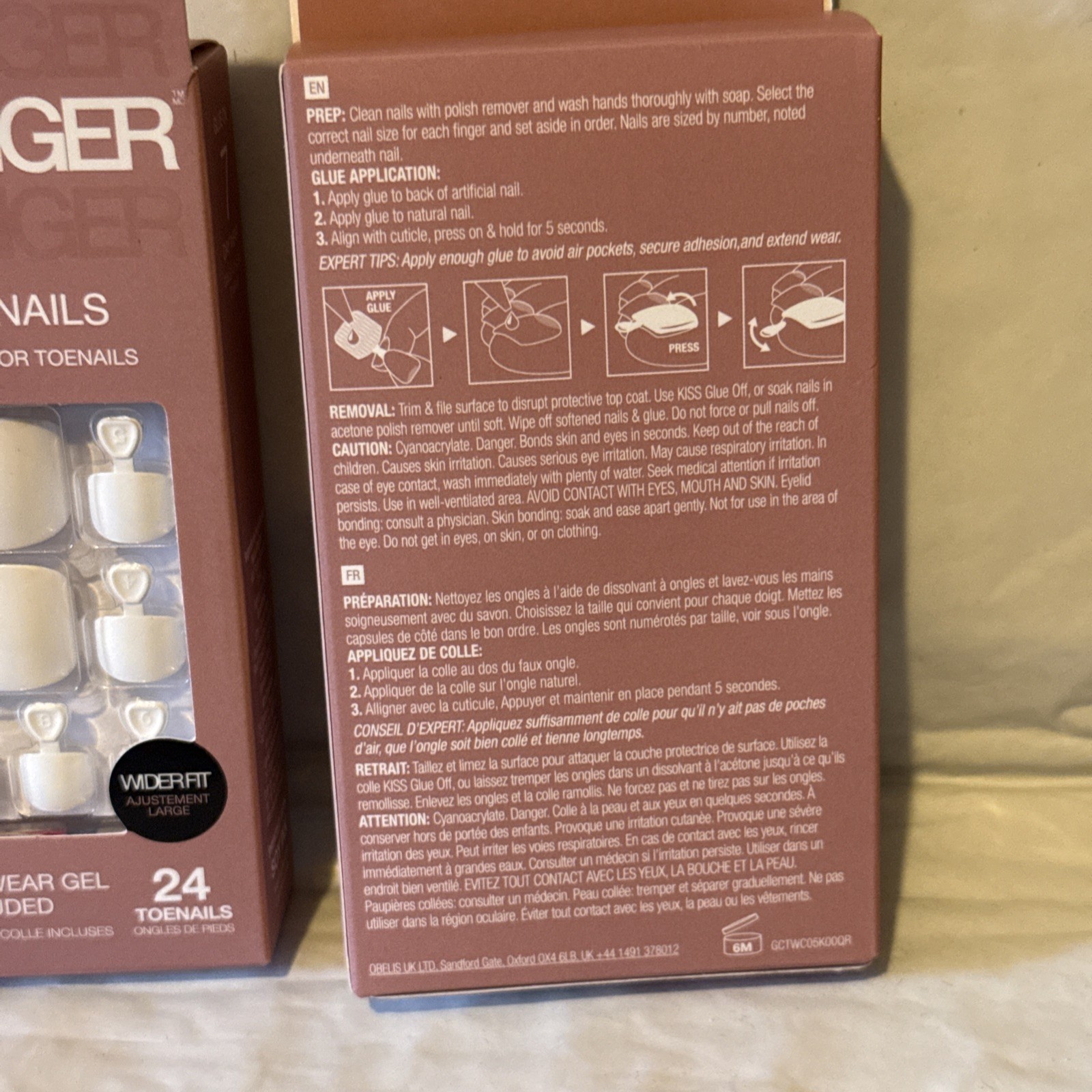 2 pack Gold Finger Color Toenails 2pk White Wider Fit Ready To Wear Gel 24ct