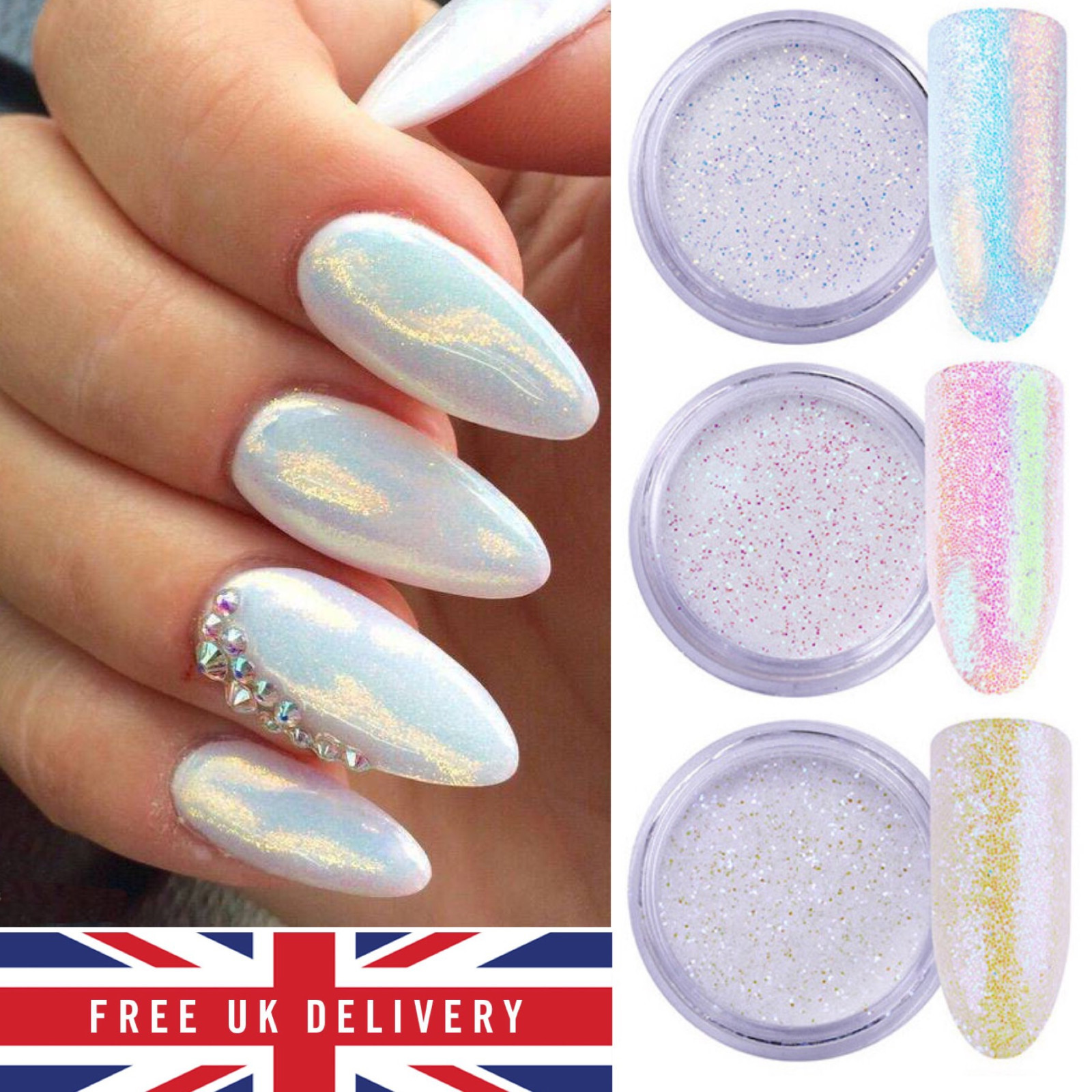 Unicorn Aurora White Sequins Nail Art Glitter Powder MERMAID EFFECT Small Flakes