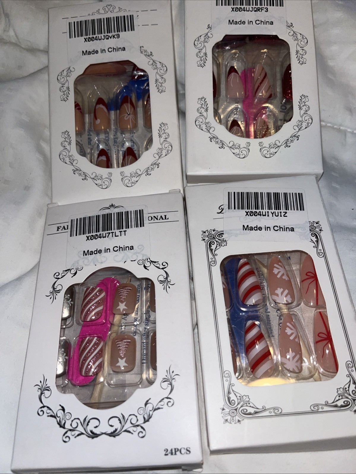 Lot 4 Box 24 Nail Coffin Almond Pointy Shaped Press On Nails Easy Application