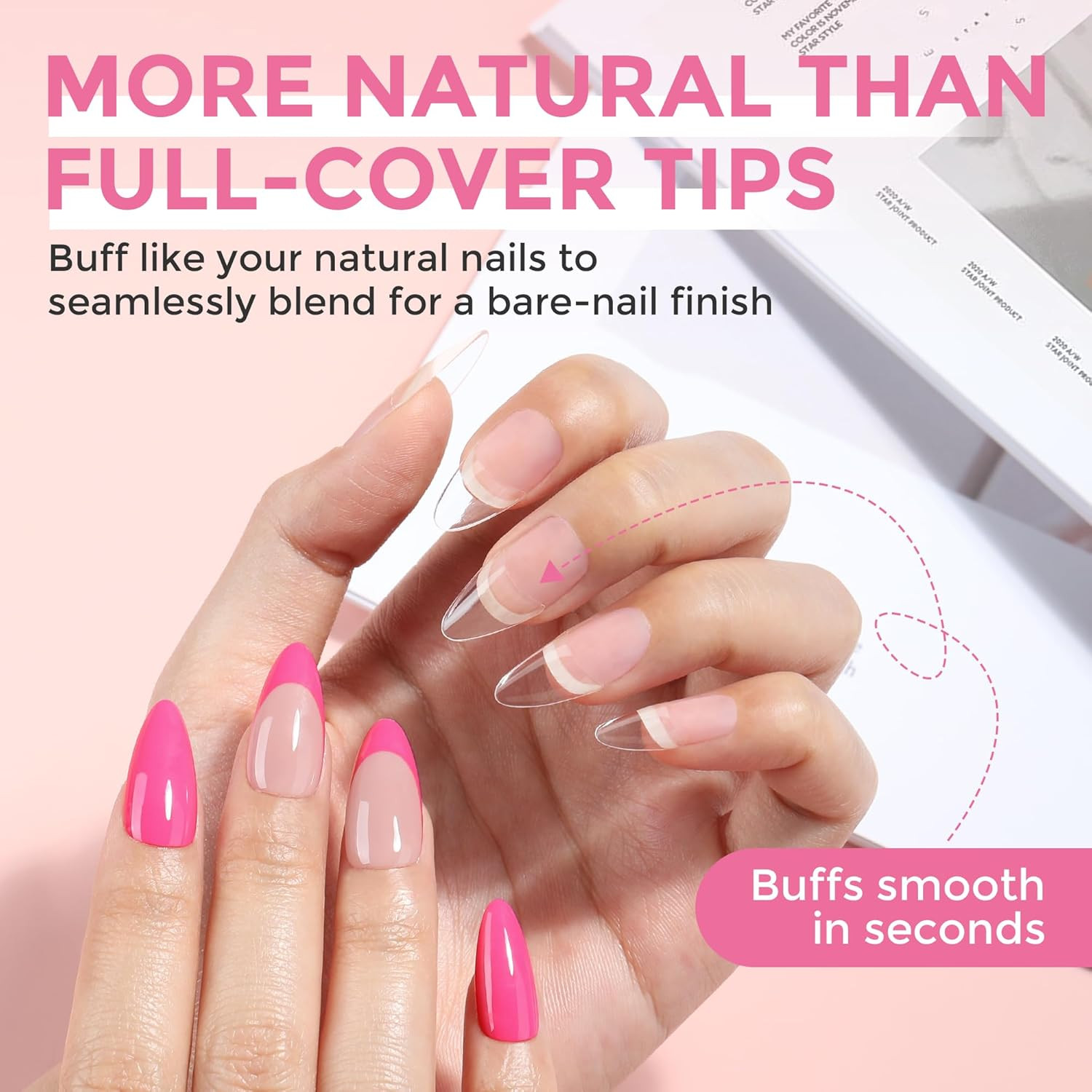 Almond Nail Tips, 504PCS Pre Etched Half Cover Fake Nails Tips, 12 Sizes Medium