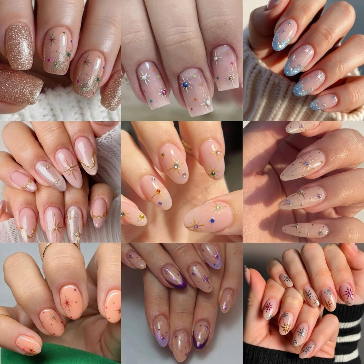 8 Sheets Gold Star Nail Art Stickers Decals 3D Self Adhesive Laser Golden Star N