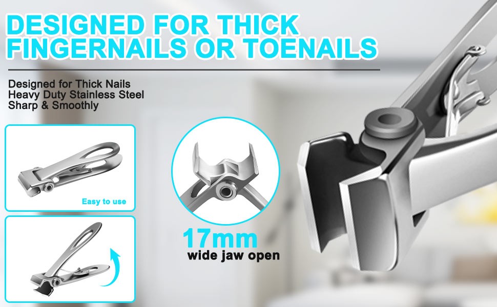 Extra Large Long Handle Toenail Clippers – 17mm Wide Jaw Opening Heavy Duty for