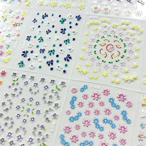 60 Sheets Flowers Nail Art Stickers Decals 3D Self-Adhesive Colorful Flower