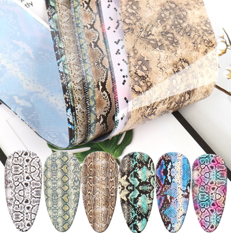 10 Rolls Snake Pattern Nail Foil Transfer Stickers Python Skin Nail Decals 1629