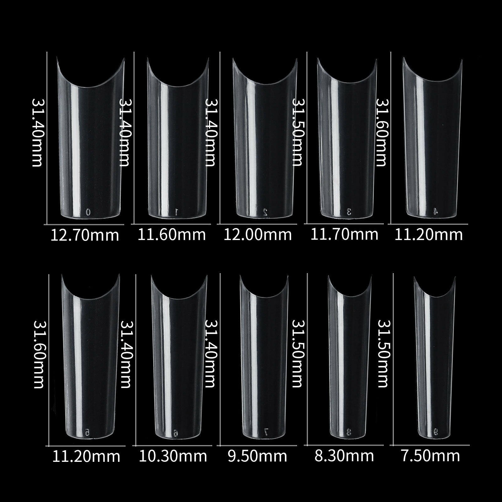 500Pcs/Bag XXL/M/S C Curve False Nail Tips Square Tip Gel Acrylic Nails 10 Sizes