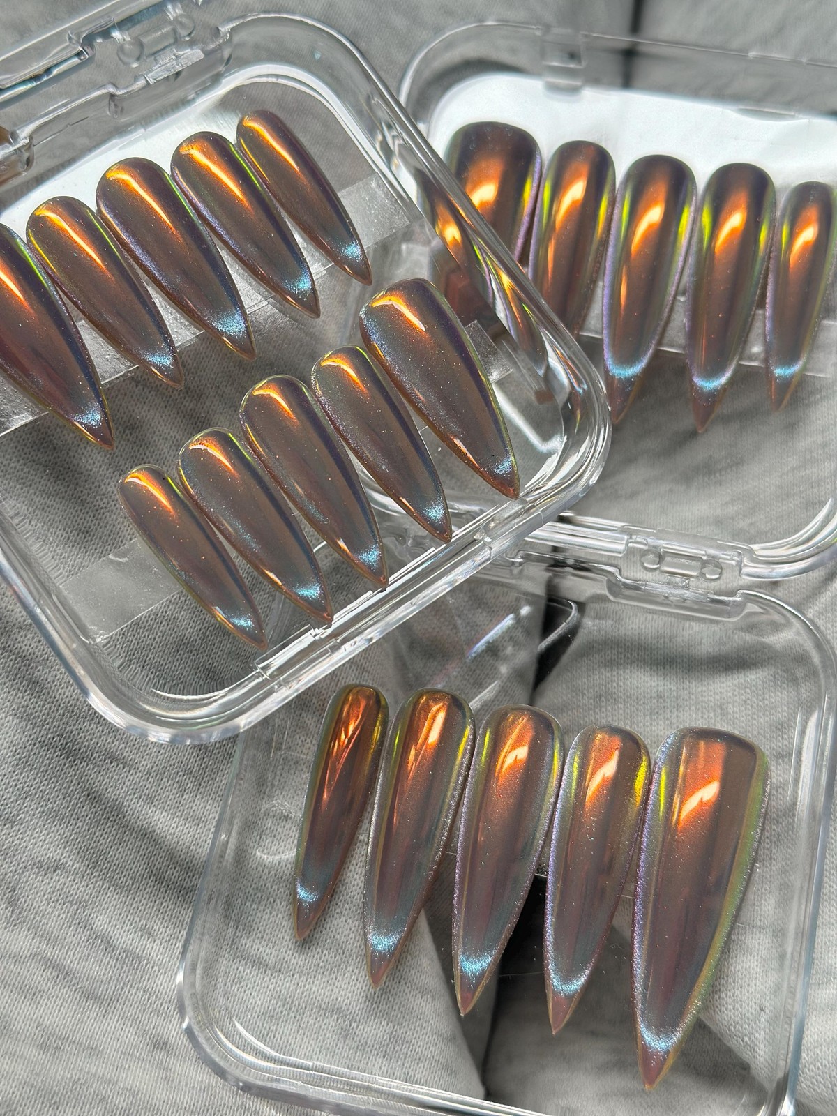 Custom Handmade Silver Holographic Chrome Long Stiletto Press on Nails
