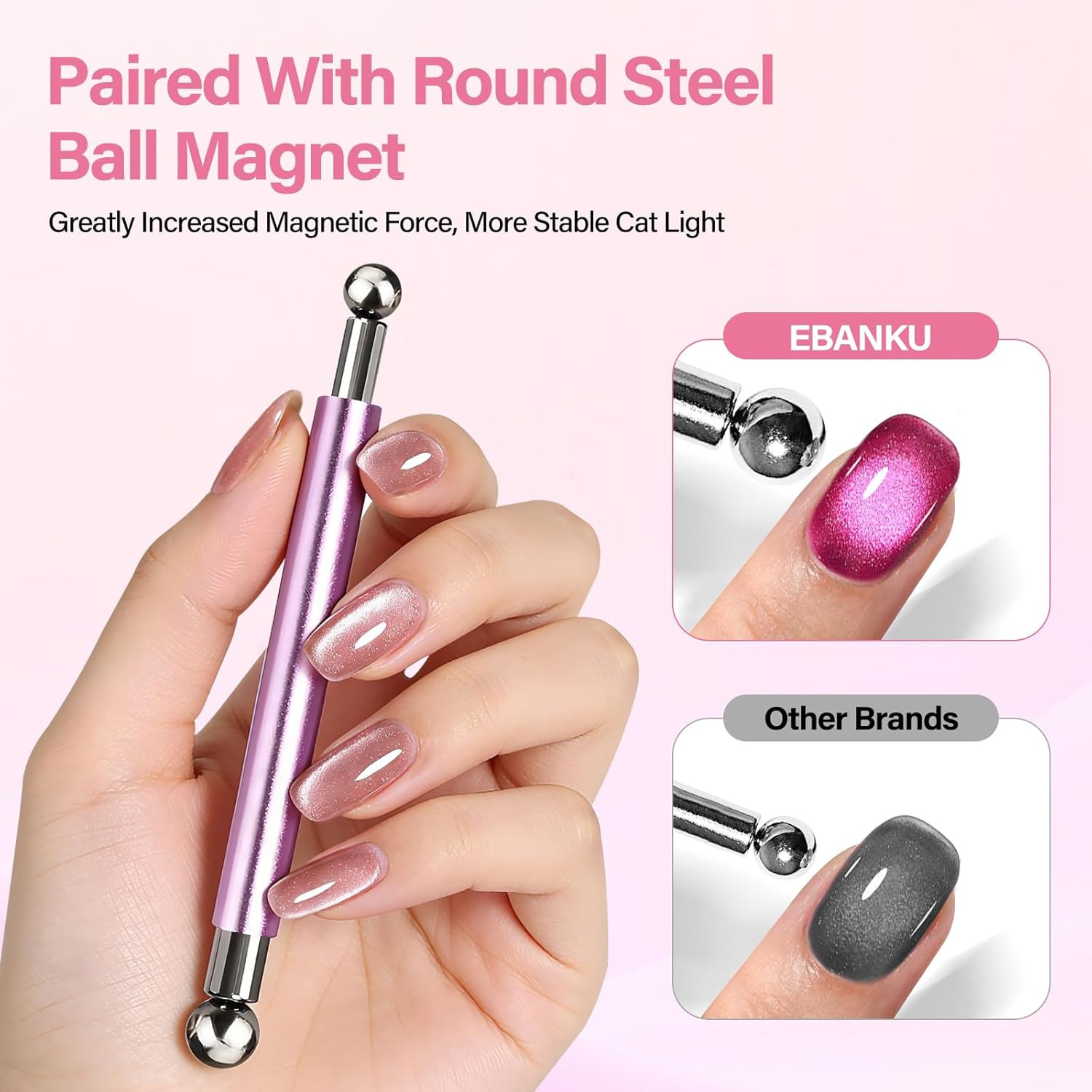 EBANKU 3-In-1 Cat Eye Magnet Nail Art Tool, Double-Head Cylindrical & round Ball