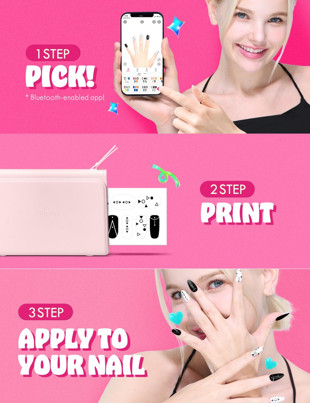 Nailpop Mobile Nail Sticker Printer comes w/ 10 Sheets of Nail Stickers
