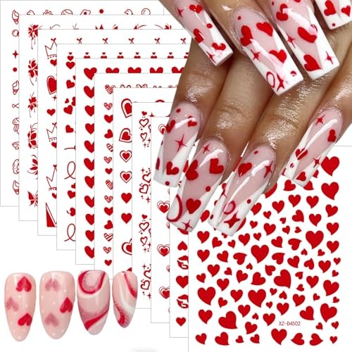 12 Sheets Valentines Nail Stickers for Nail Art Sexy Red Valentines Stickers-10