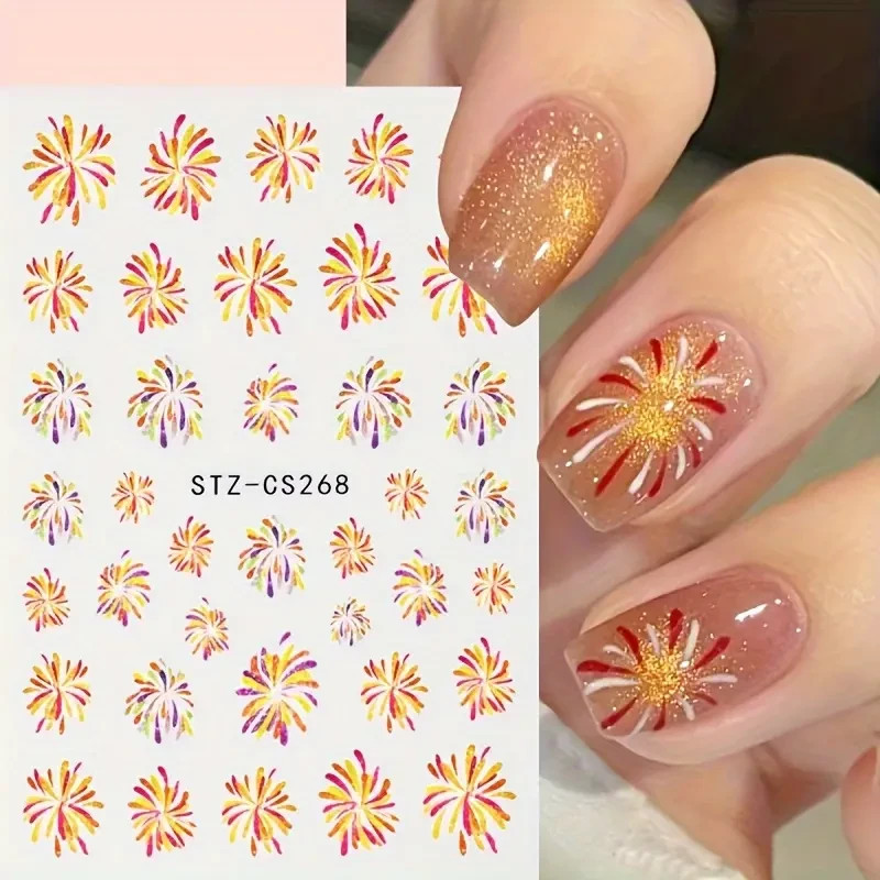 3D Glitter Firework Nail Art Stickers Self Adhesive Sparkling Blooming Firework
