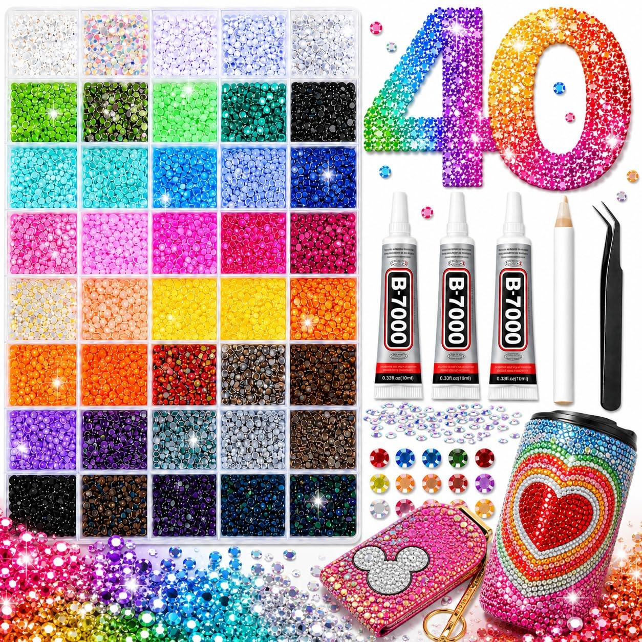 40000Pcs 40 Colors Jelly Resin Kit, Bedazzling Kit, Bedazzler Kit with Rhines…
