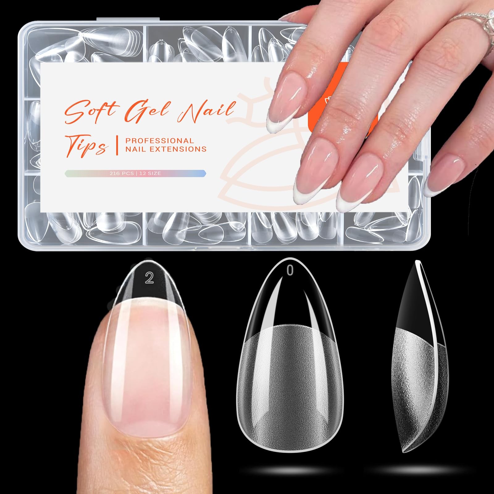 Modelones Almond Nail Tips Short Clear Soft Fake Press On Nails Tip