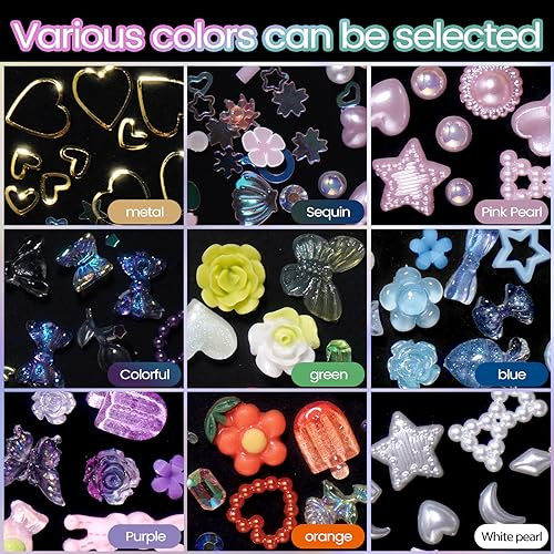 Mix 3D Assorted Color Nail Charms Multi Pink Color Blue Purple White Glitter