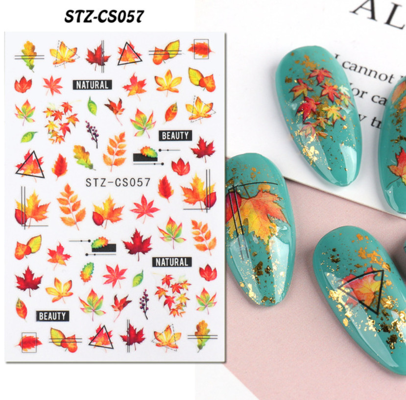 3D Autumn Leaf Maple Nail Art Sticker Geometric Fall Thanksgiving DIY CS57 NH15
