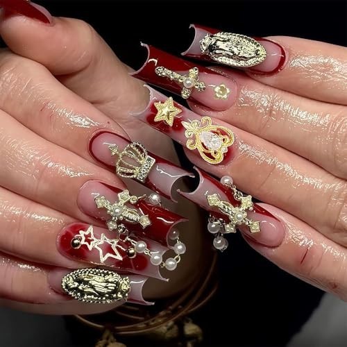 160pcs Gold Nail Charms 3D Butterfly Cherry Heart Cross Bow Star Dollar Flower C