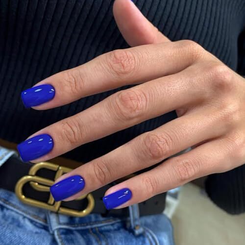 Royal Blue Press on Nails Short Medium Square Glue on Nails Set, dark blue