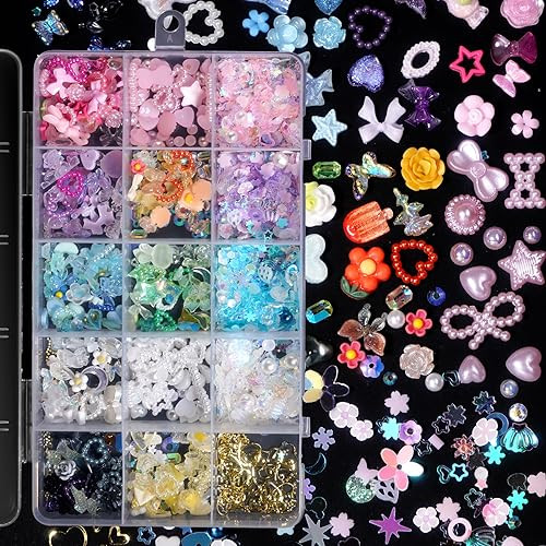Mix 3D Assorted Color Nail Charms Multi Pink Color Blue Purple White Glitter
