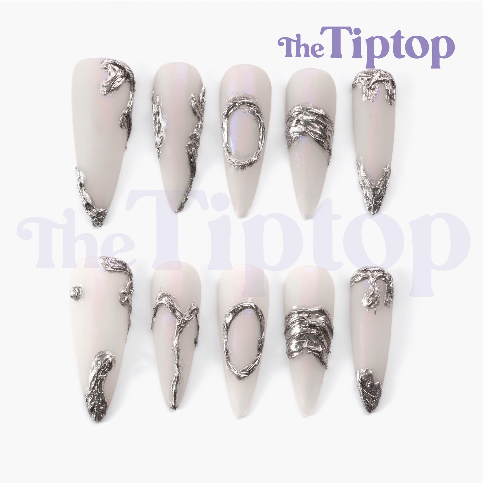 Silver Lume Press On Nails | Long Press On Nails | Gothic Nails | Y2k Nails |M18