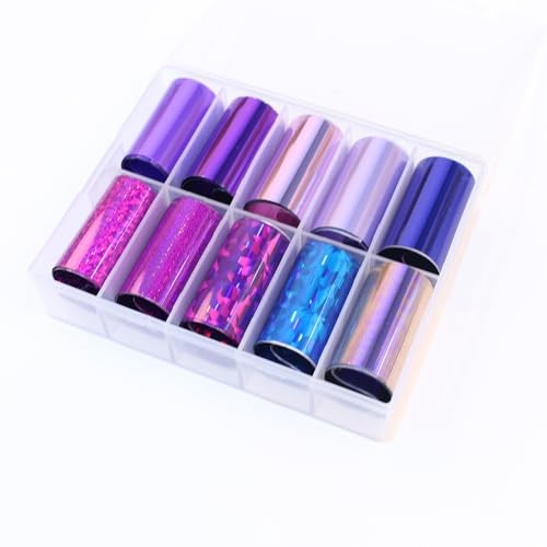 10 Rolls Nail Foil Transfer Sticker Kit Nail Foil Sheets Solid Color Purple