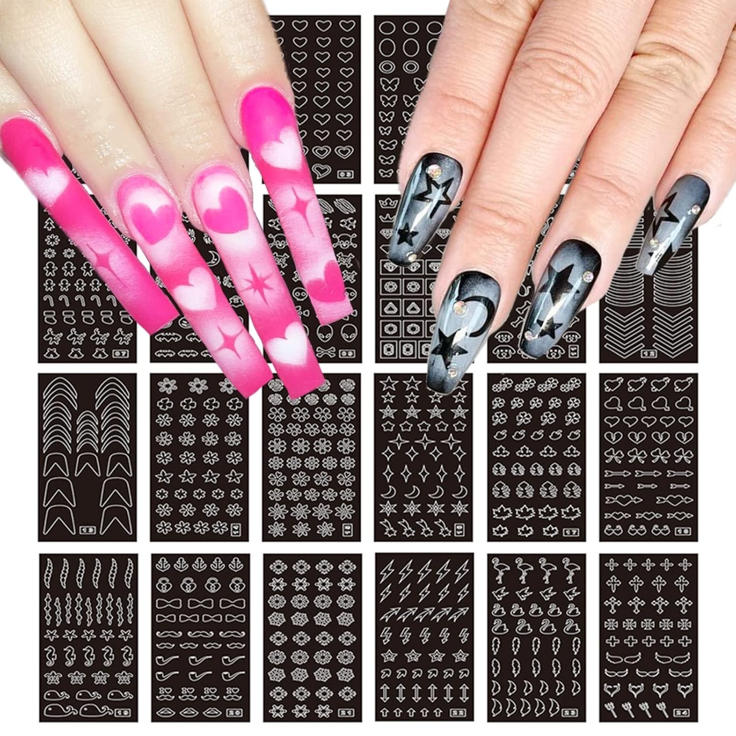 24 Sheets Airbrush Stencils Nail Stickers for Nail Art, French Nail Decals Pr…