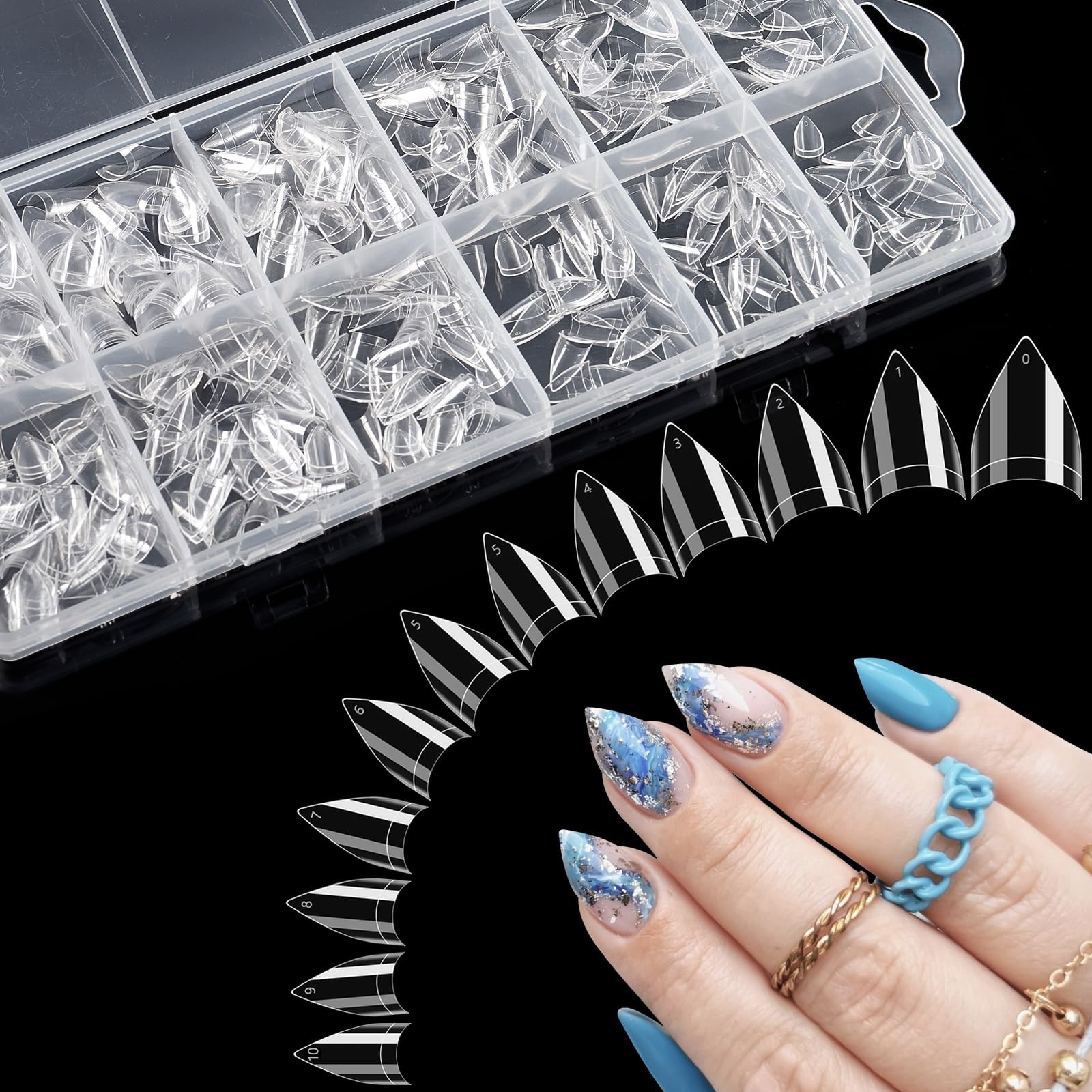 Clear Short Stiletto Nail Tips, 600PCS Half Cover Soft Gel Stiletto Nail Tips…