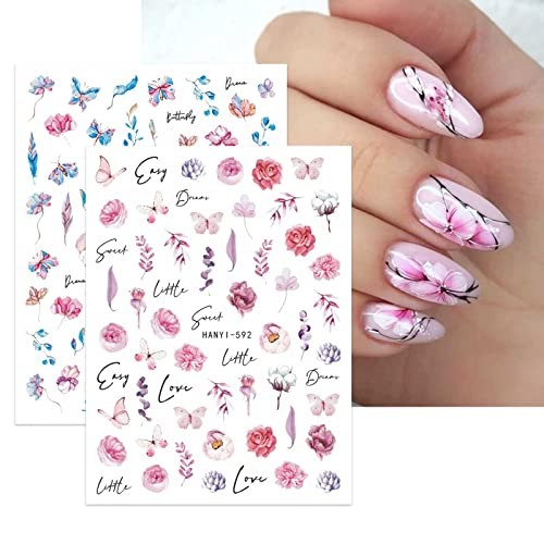 10 Sheets Spring Flower Nail Art Stickers Decals Self-Adhesive Pegatinas Uñas