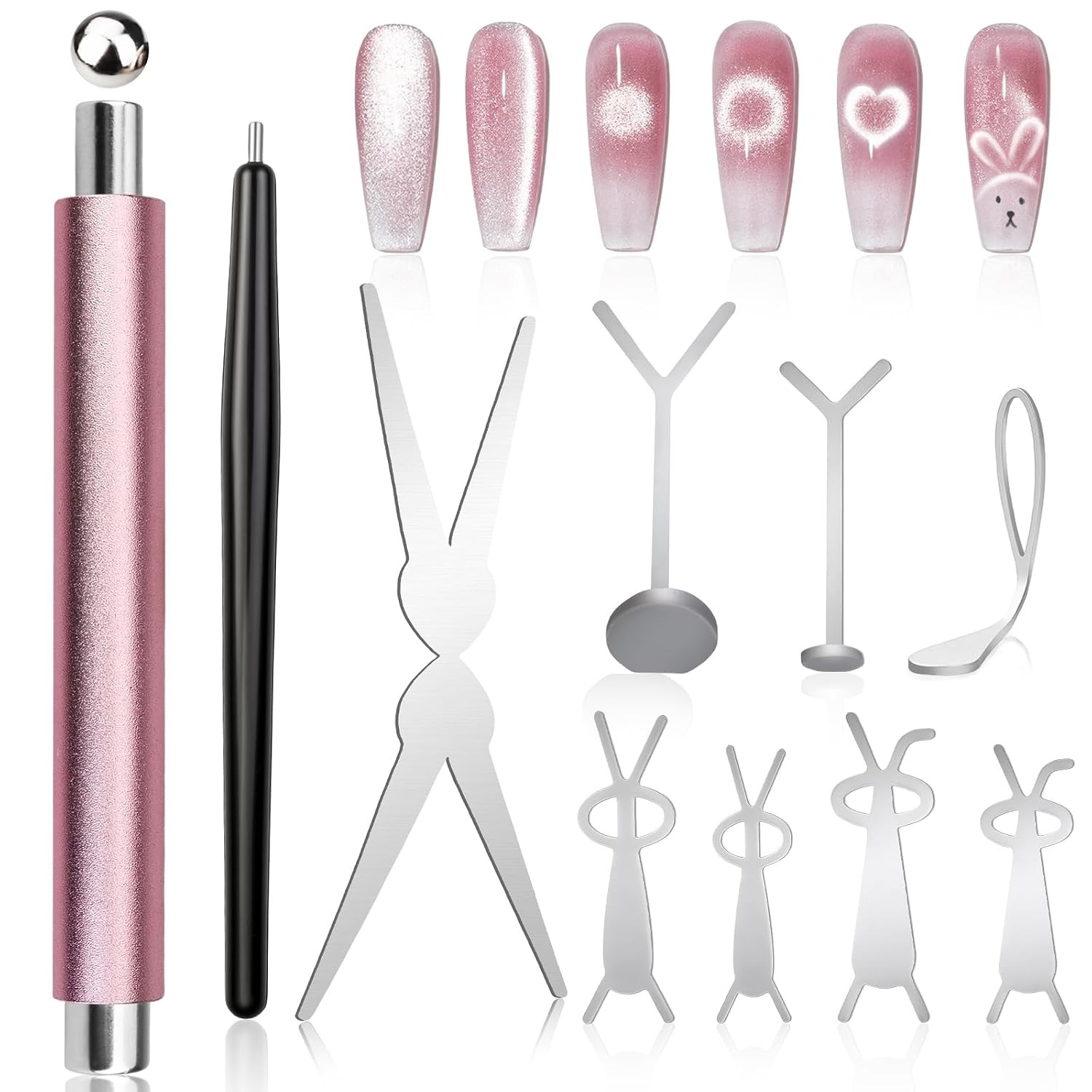 3 in 1 Cat Eye Nail Magnet Set, Double-Head Magnet Wand with Steel Ball round Be