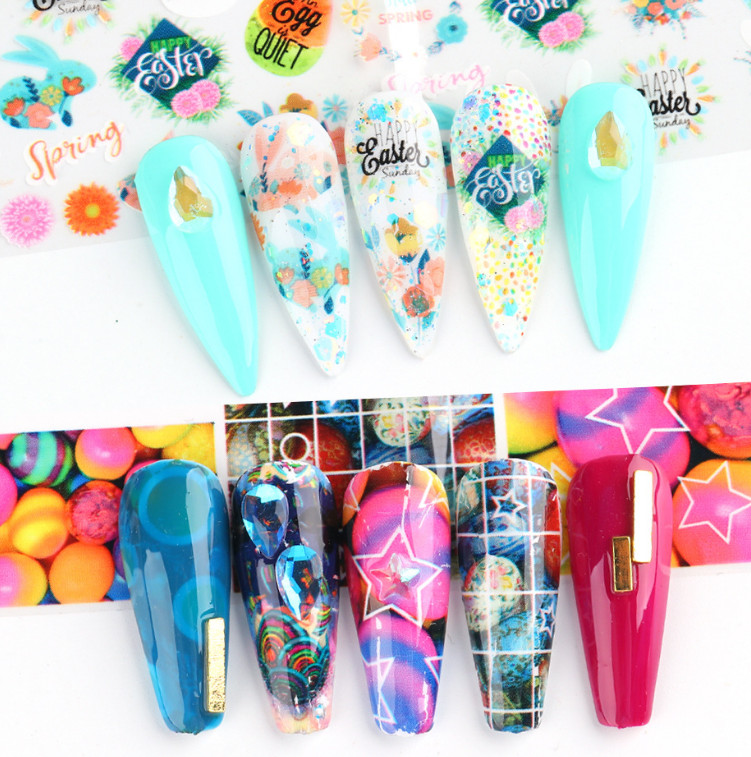 Easter Rabbit Egg Flower Star Butterfly Nail Foil Transfer Sticker 10pcs 20X4cm