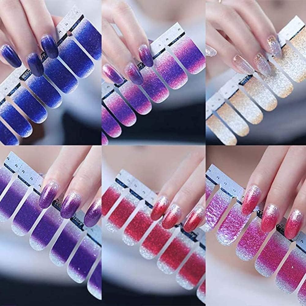 14 Sheets Nail Stickers Glitter Gradient Color Shine Full Nail Wraps Gel Nail…