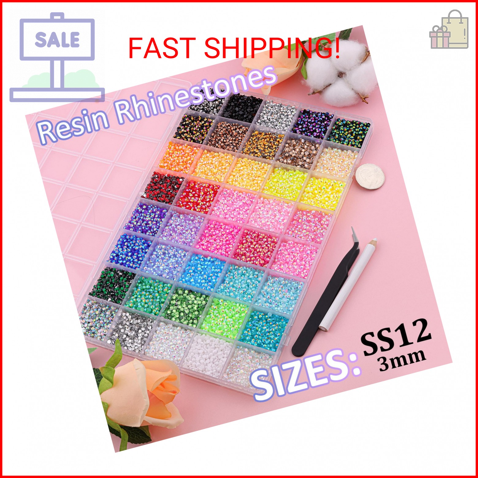 50000Pcs 40 Colors Jelly Rhinestones for Bedazzling, 3mm Multicolor Resin Flatba